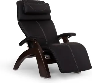 Perfect Chair Human Touch PC-610 Omni-Motion Series 2 Power Recline Dark Walnut Wood Base Zero-Gravity Recliner - Black SoftHyde Vinyl