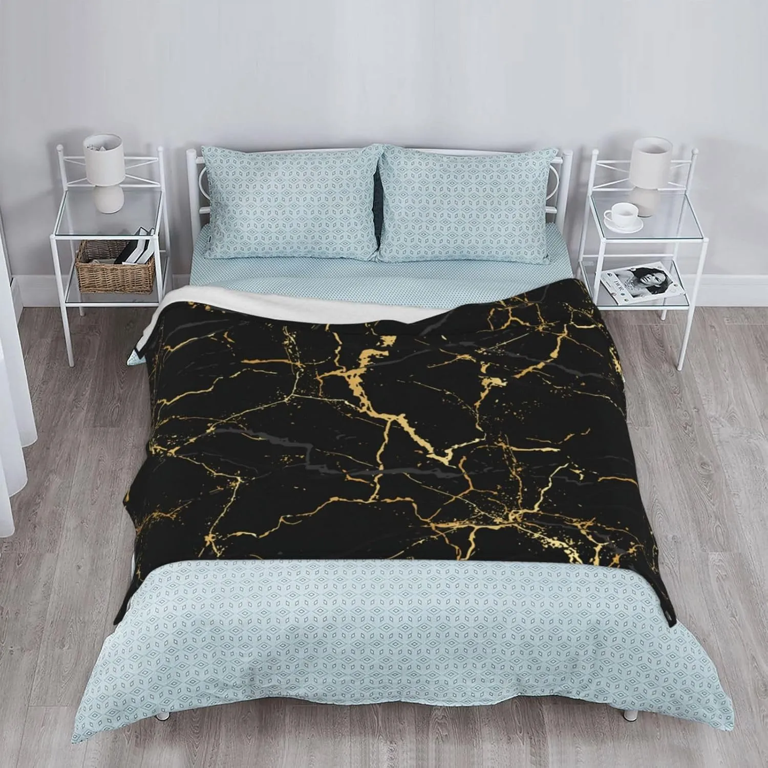 Perinsto Black Marble Texture Throw Blanket Ultra Soft Warm All Season Decorative Fleece Blankets for Bed Chair Car Sofa Couch Bedroom 50"X40"