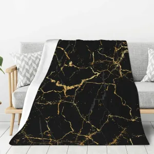 Perinsto Black Marble Texture Throw Blanket Ultra Soft Warm All Season Decorative Fleece Blankets for Bed Chair Car Sofa Couch Bedroom 50"X40"