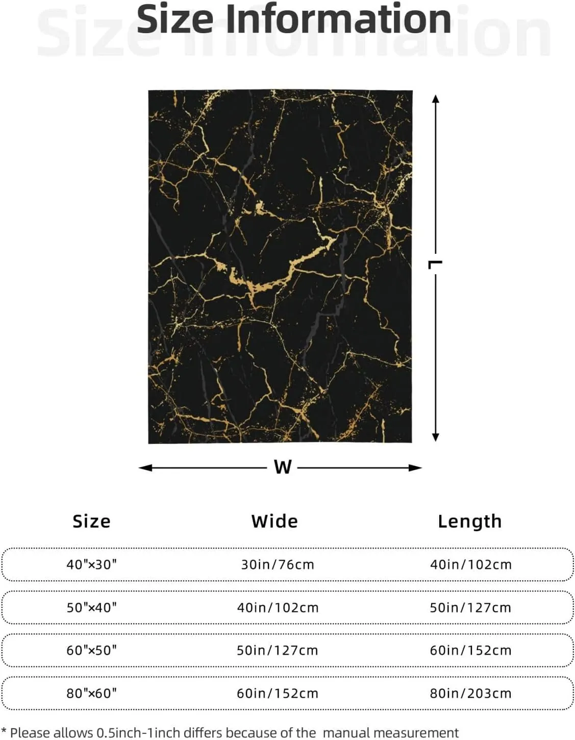 Perinsto Black Marble Texture Throw Blanket Ultra Soft Warm All Season Decorative Fleece Blankets for Bed Chair Car Sofa Couch Bedroom 50"X40"