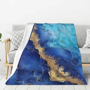 Perinsto Blue Marble Background Throw Blanket Ultra Soft Warm All Season Decorative Fleece Blankets for Bed Chair Car Sofa Couch Bedroom 50"X40"