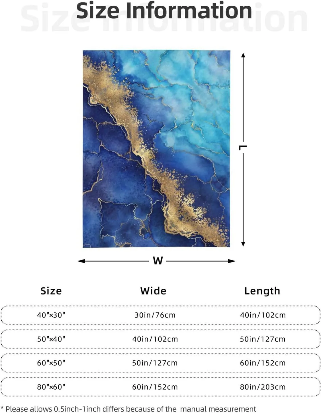 Perinsto Blue Marble Background Throw Blanket Ultra Soft Warm All Season Decorative Fleece Blankets for Bed Chair Car Sofa Couch Bedroom 50"X40"