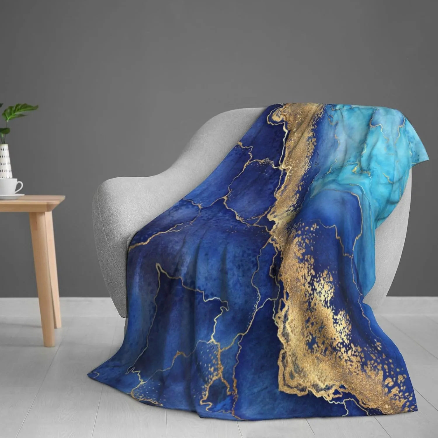 Perinsto Blue Marble Background Throw Blanket Ultra Soft Warm All Season Decorative Fleece Blankets for Bed Chair Car Sofa Couch Bedroom 50"X40"