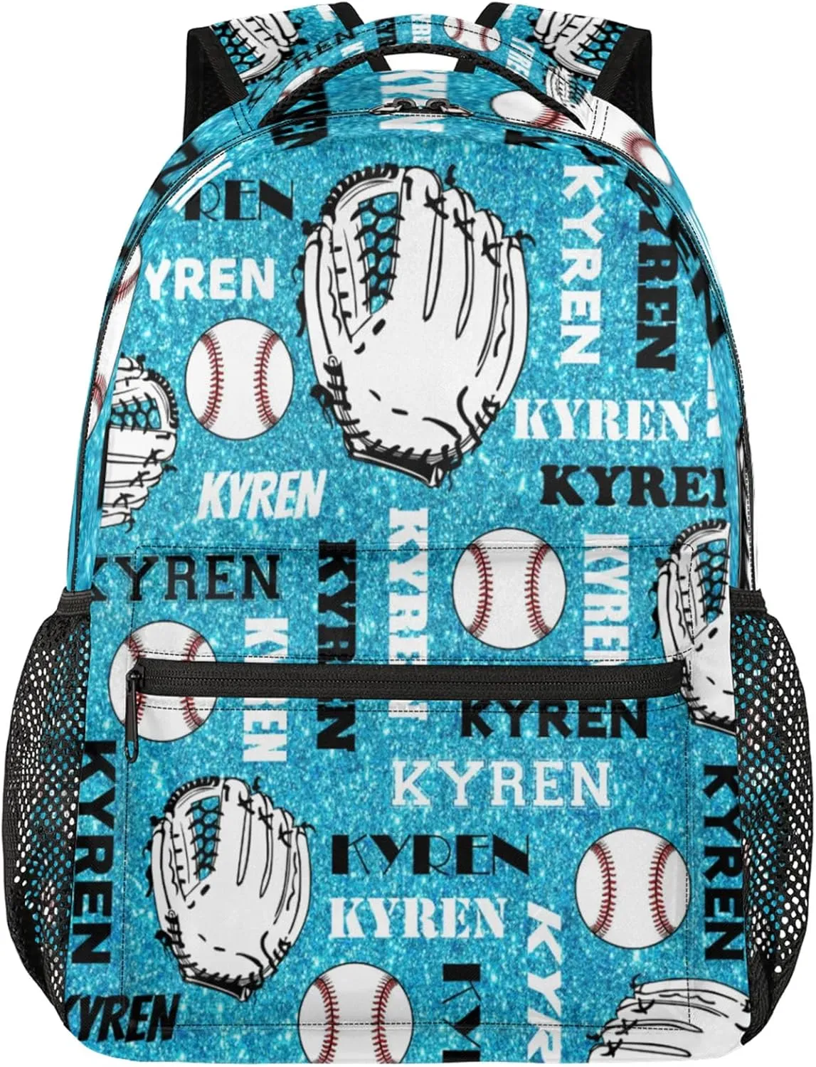 Personalized Baseball Backpack for Men Women, Custom Laptop Backpack with Name, Sports Bag Lightweight Daypack for Travel Hiking Camping, Blue Glitter