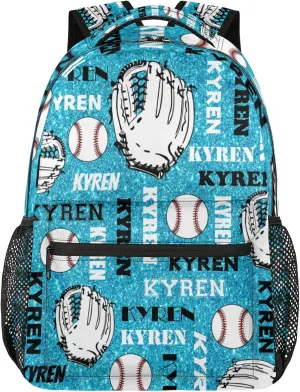 Personalized Baseball Backpack for Men Women, Custom Laptop Backpack with Name, Sports Bag Lightweight Daypack for Travel Hiking Camping, Blue Glitter