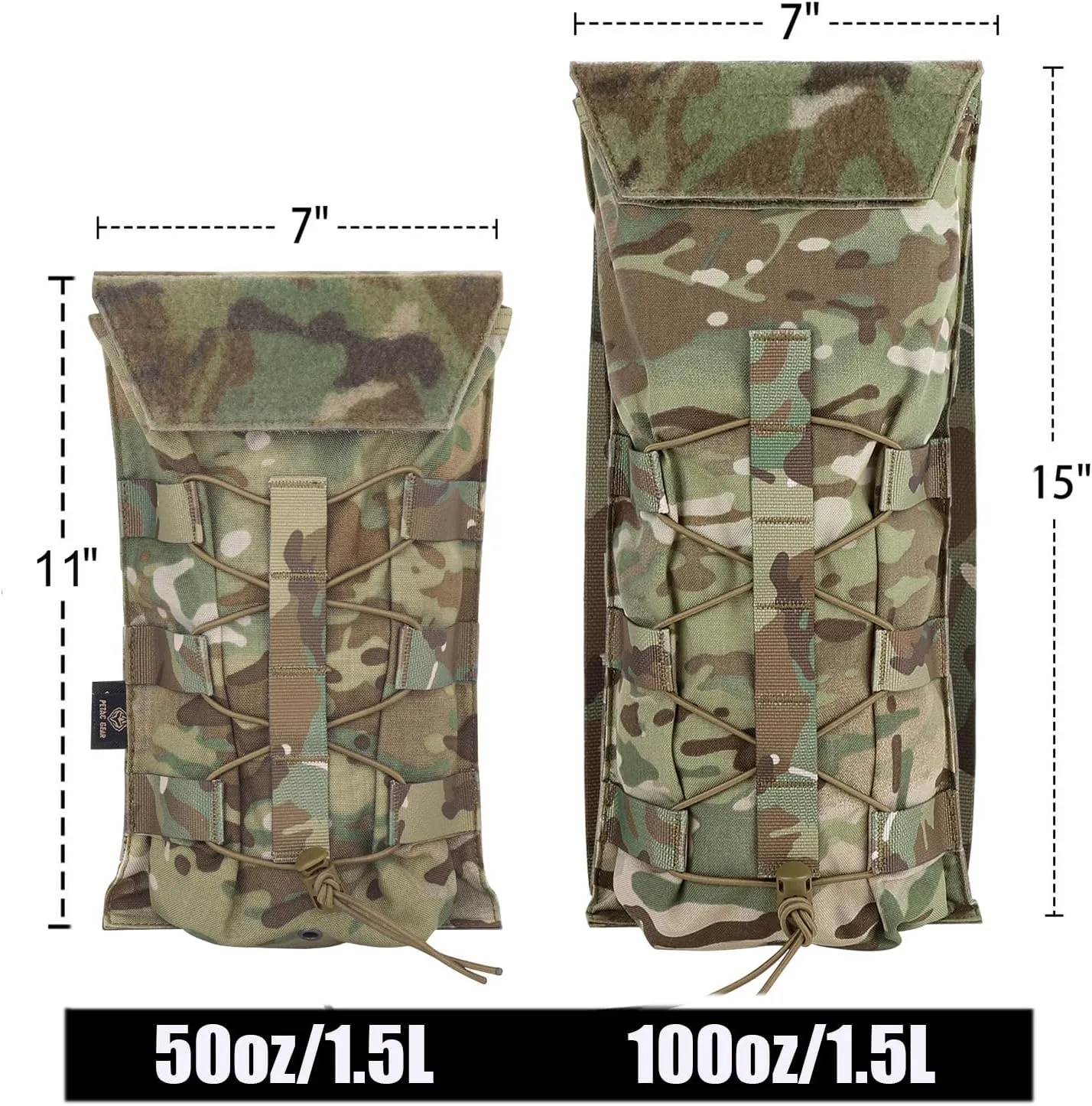 PETAC GEAR 1.5L / 3L Tactical Hydration Pack，Molle Carrier Pouch for 50 oz /100 oz Hydration Bladder Daypack Water Backpack.
