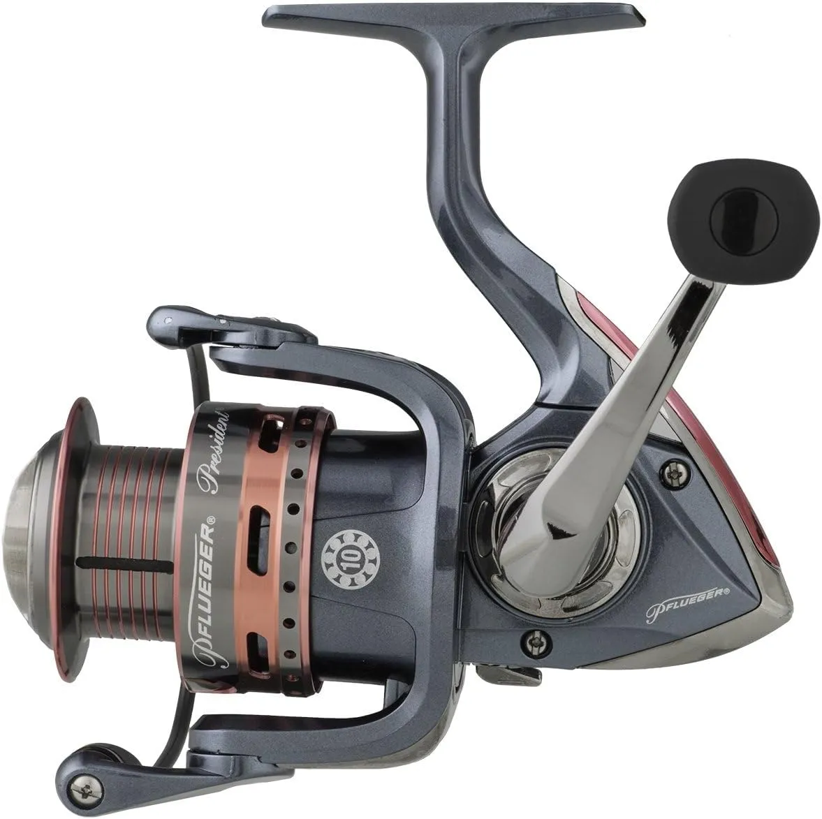 Pflueger Lady President Spinning Reel, Right/Left Handle Position, Graphite Body and Rotor, Corrosion-Resistant, Aluminum Spool, Front Drag System