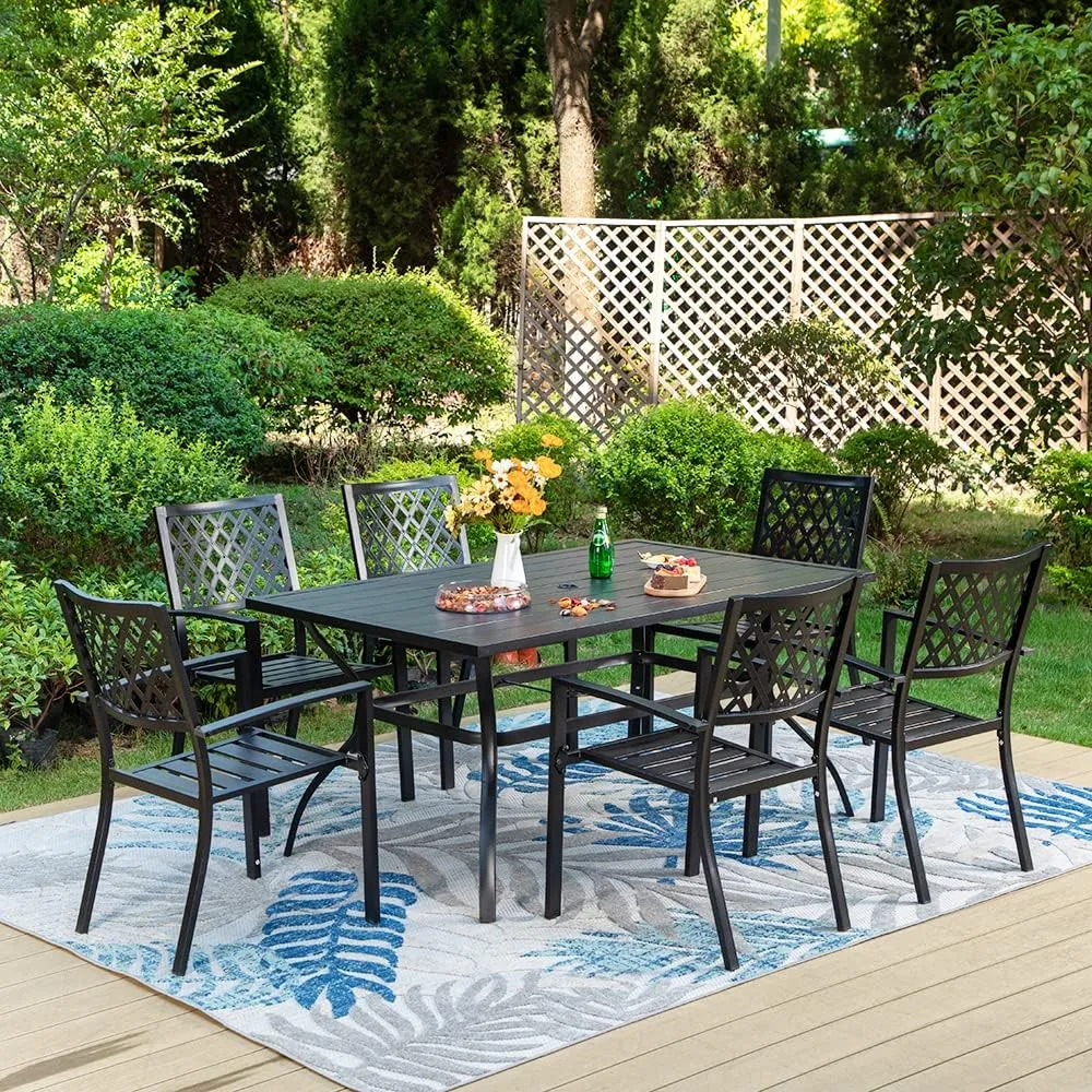 PHI VILLA Wrought Iron Patio Dining Chairs, Stackable Black Outdoor Patio Chairs Set of 6, Metal Patio Chairs, Support 300 LBS, Black