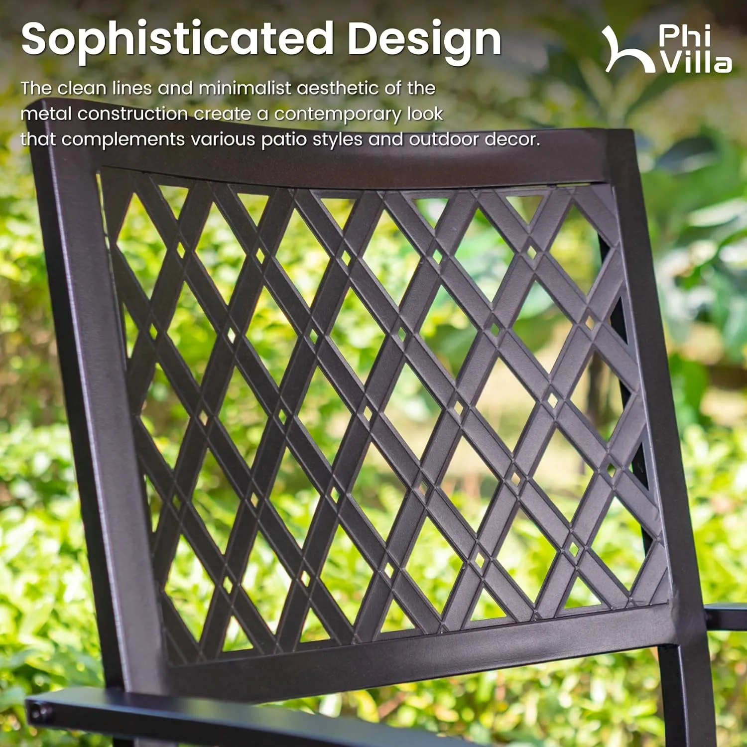 PHI VILLA Wrought Iron Patio Dining Chairs, Stackable Black Outdoor Patio Chairs Set of 6, Metal Patio Chairs, Support 300 LBS, Black