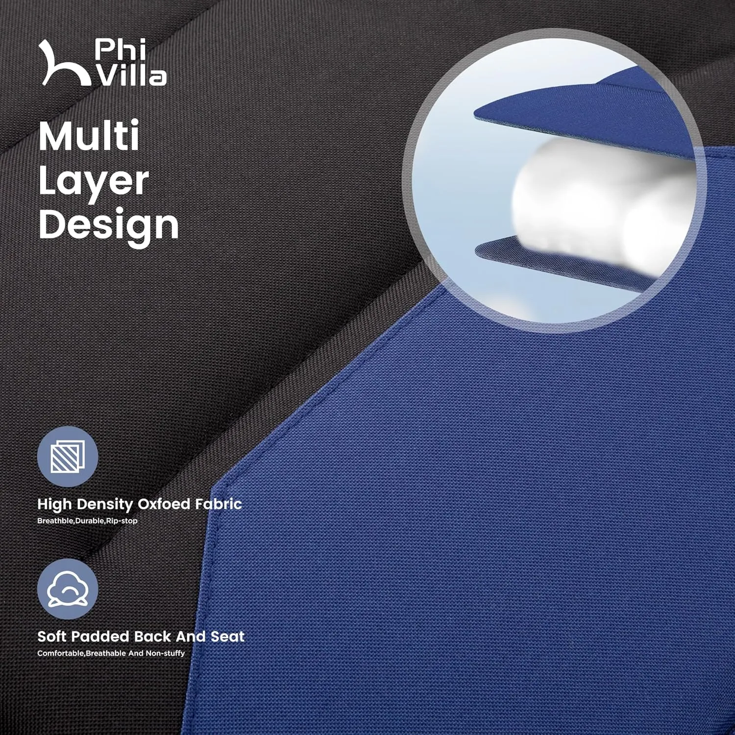 PHI VILLA XXL Oversized Padded Zero Gravity Chair, Foldable Patio Recliner, 28" Wide Seat Anti Gravity Lounger with Cup Holder, Set of 2, Support 400 LBS (Blue Black)