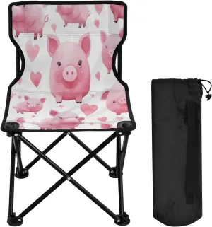 Pig Portable Outdoor Folding Chair Anti-Slip Padded Oxford Cloth Stool Camping Chair Small for Beach Hiking Fishing Gardening Quad Camp Chair