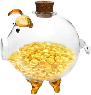 Piggy Bank, Clear Glass Coin Bank Pig Money Bank, Glass Money Jar, Transparent Money Saving Box with Cute Pig Appearance