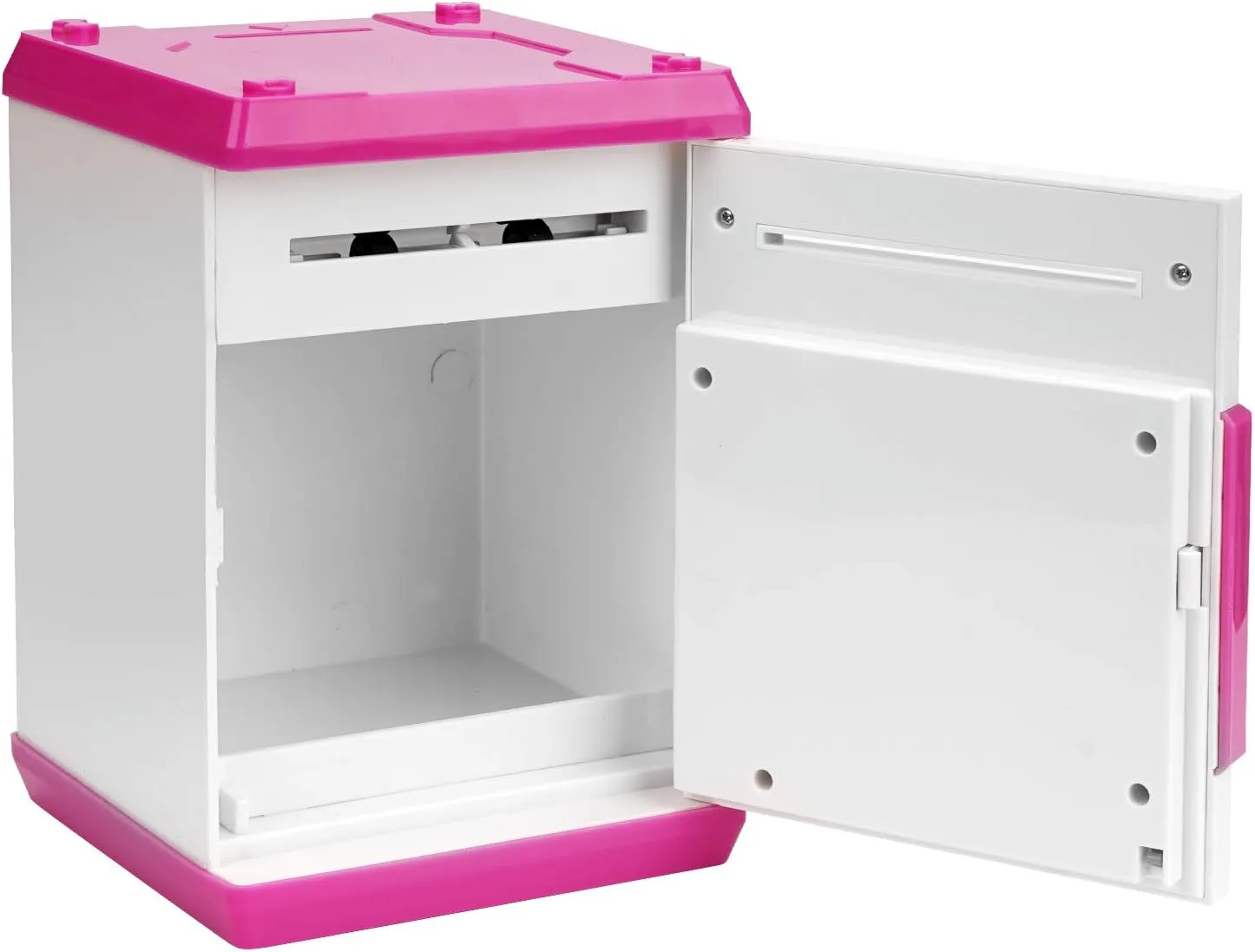 Piggy Bank, Electronic ATM Password Cash Coin Can Auto Scroll Paper Money Saving Box Toy Gift for Kids (White Pink)