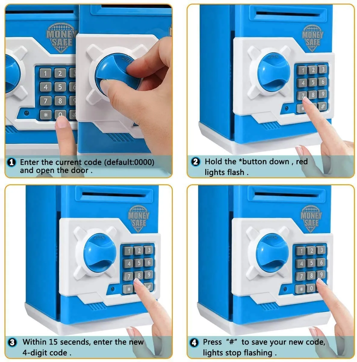 Piggy Bank for Boys Girls, 4 5 6 7 8 9 10 Year Old Girl Boy Birthday Gift Ideas, Electronic Password Money Saving Box ATM, Great Gift Safe Bank Toys for Kids (Blue White)