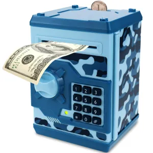 Piggy Bank for Boys Girls, 4 5 6 7 8 9 10 Year Old Girl Boy Birthday Gift Ideas, Electronic Password Money Saving Box ATM, Great Gift Safe Bank Toys for Kids (Camouflage Blue)