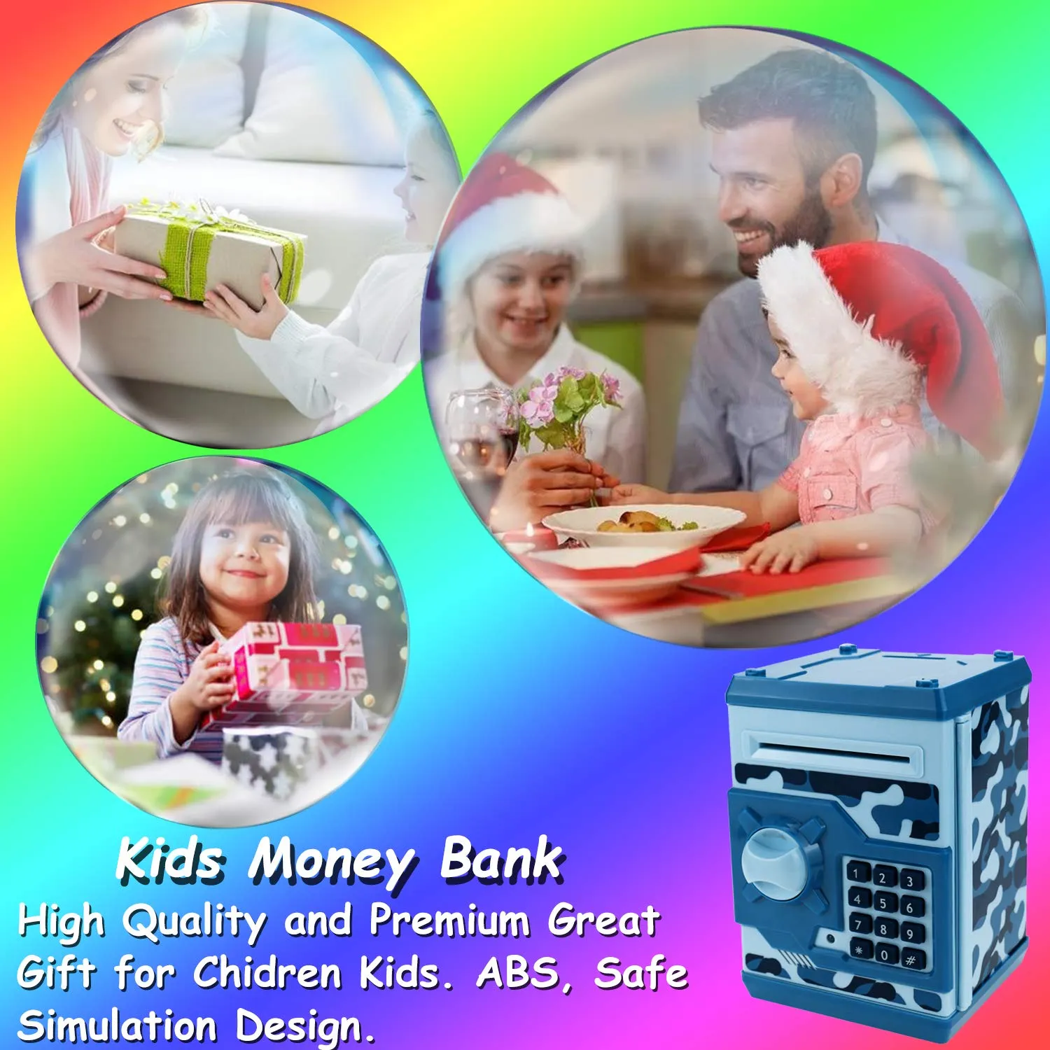 Piggy Bank for Boys Girls, 4 5 6 7 8 9 10 Year Old Girl Boy Birthday Gift Ideas, Electronic Password Money Saving Box ATM, Great Gift Safe Bank Toys for Kids (Camouflage Blue)