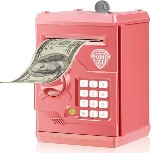 Piggy Bank for Boys Girls,Kids Safe Money Bank for 4 5 6 7 8 9 10 Year Old Girl Boy Birthday Gift,Electronic Password Money Saving Box ATM Safe Bank Toys for Kid (Coral Color)