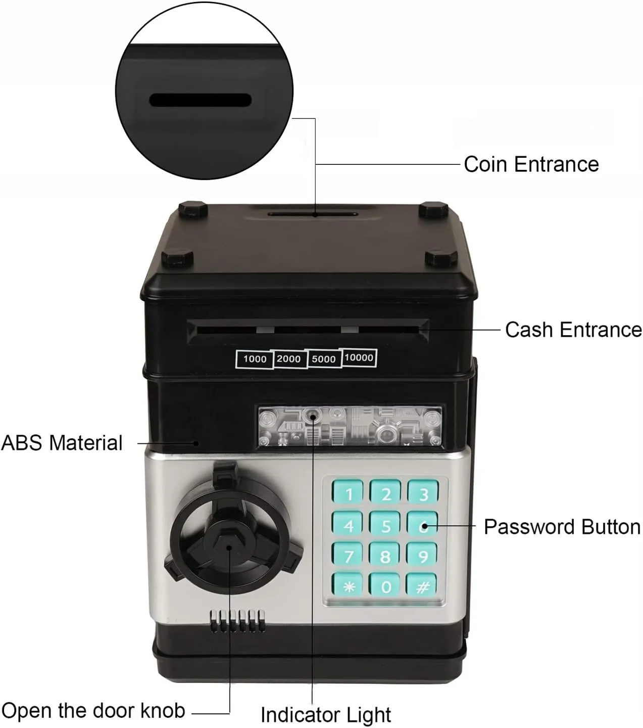 Piggy Bank for Kids, Toys for 6 7 8 9 10 11 12 Year Old Boy Gifts, Electronic Coin Money Bank Toys for Ages 8-13 Christmas Birthday Gifts (Black)