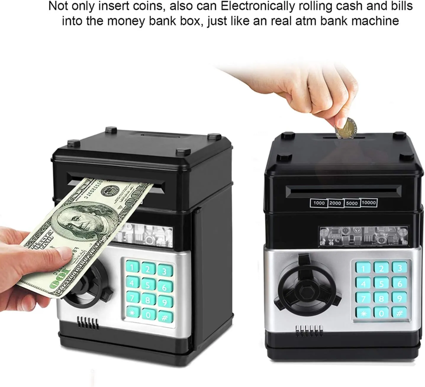 Piggy Bank for Kids, Toys for 6 7 8 9 10 11 12 Year Old Boy Gifts, Electronic Coin Money Bank Toys for Ages 8-13 Christmas Birthday Gifts (Black)