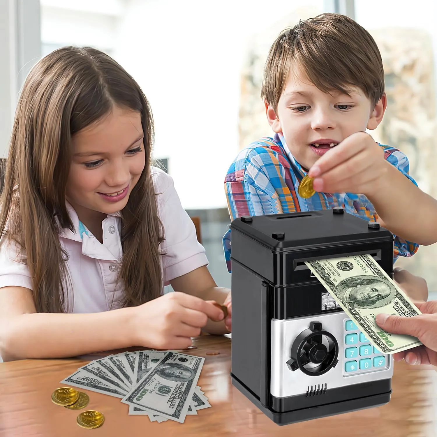 Piggy Bank for Kids, Toys for 6 7 8 9 10 11 12 Year Old Boy Gifts, Electronic Coin Money Bank Toys for Ages 8-13 Christmas Birthday Gifts (Black)