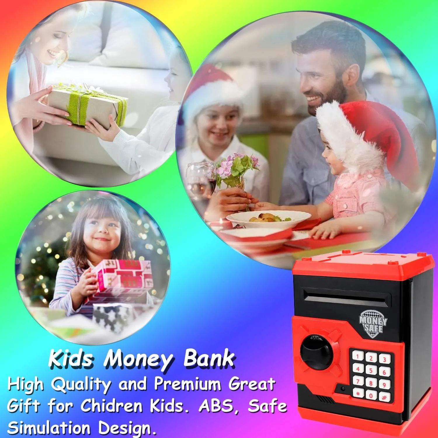 Piggy Bank for kids,Electronic Password Piggy Bank Kids Safe Bank Mini ATM Piggy Bank Toy for 3-14 Year Old Boys and Girls (Black red)