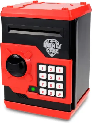 Piggy Bank for kids,Electronic Password Piggy Bank Kids Safe Bank Mini ATM Piggy Bank Toy for 3-14 Year Old Boys and Girls (Black red)