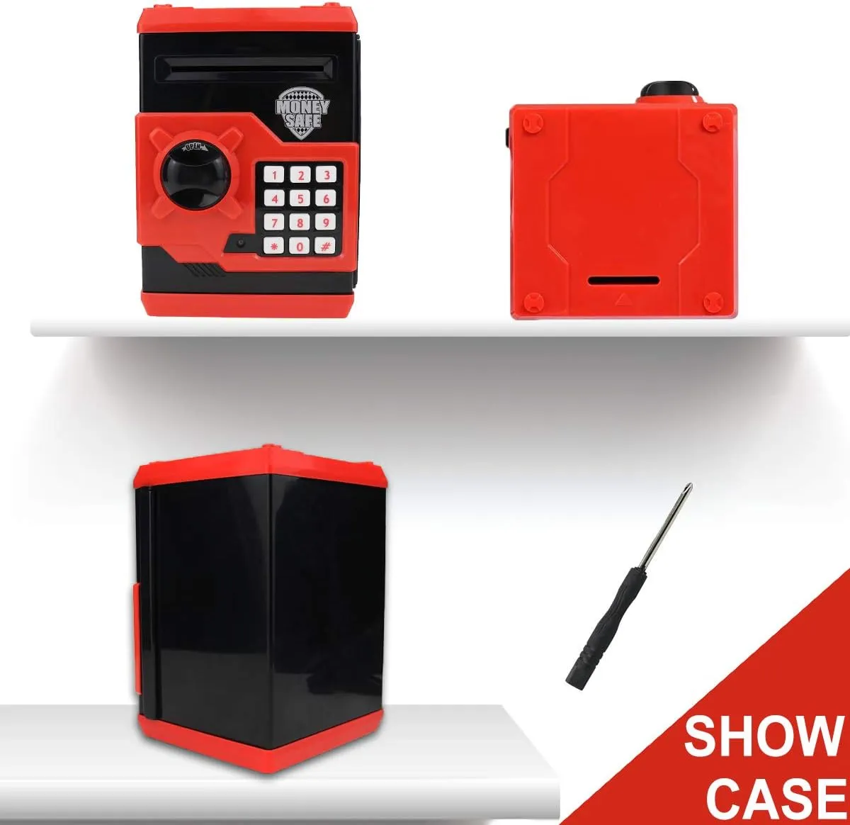 Piggy Bank for kids,Electronic Password Piggy Bank Kids Safe Bank Mini ATM Piggy Bank Toy for 3-14 Year Old Boys and Girls (Black red)