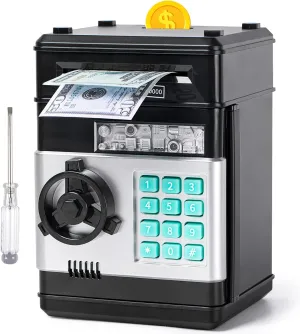 Piggy Bank, Vcertcpl ATM Coin Money Saving Box with Password, Kids Safe Money Jar with Auto Grab Bill Slot, Birthday Gifts Toys Bank for 6 7 8 9 10 11 12 Year Old Girls Boys