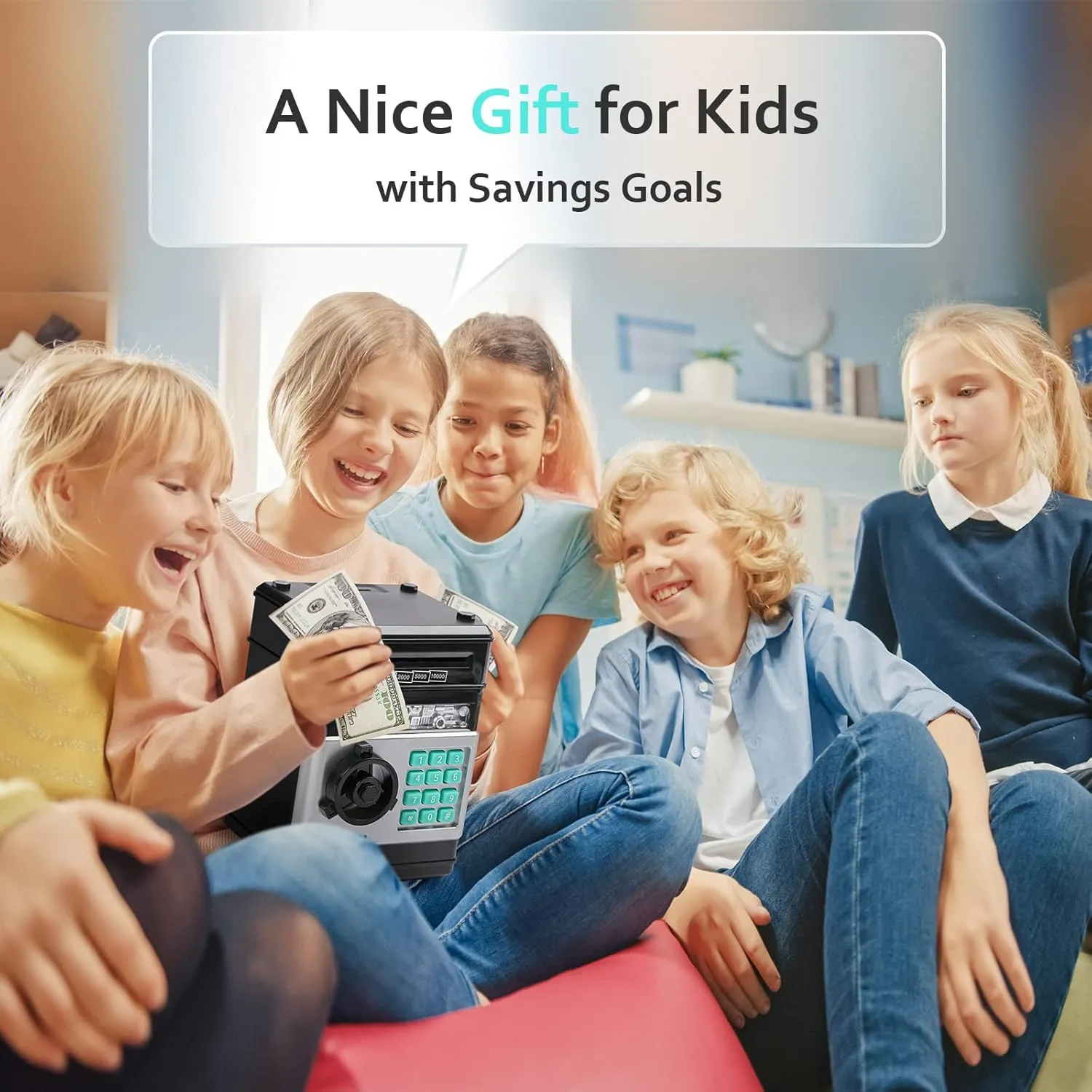Piggy Bank, Vcertcpl ATM Coin Money Saving Box with Password, Kids Safe Money Jar with Auto Grab Bill Slot, Birthday Gifts Toys Bank for 6 7 8 9 10 11 12 Year Old Girls Boys