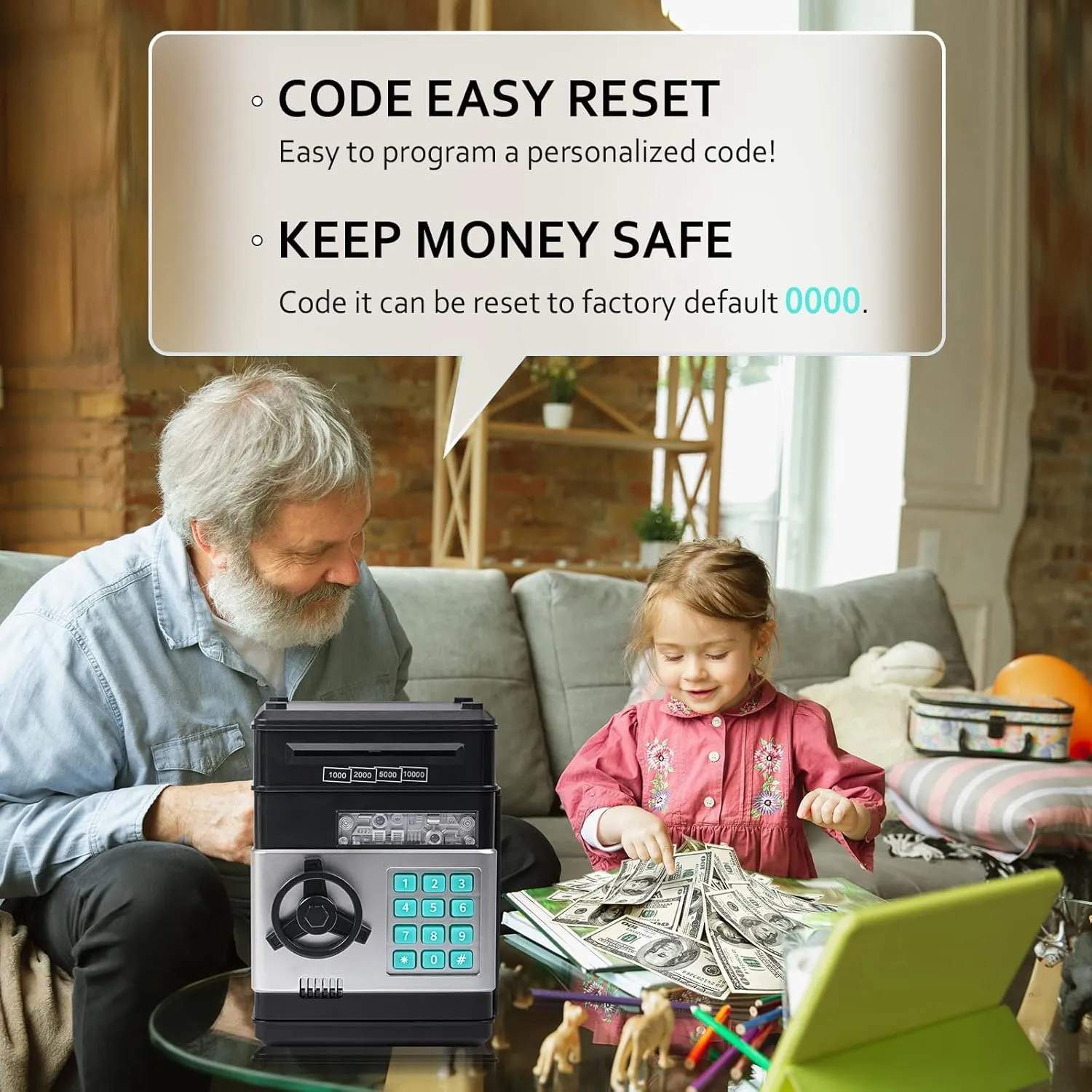 Piggy Bank, Vcertcpl ATM Coin Money Saving Box with Password, Kids Safe Money Jar with Auto Grab Bill Slot, Birthday Gifts Toys Bank for 6 7 8 9 10 11 12 Year Old Girls Boys