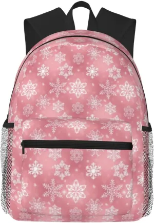 Pink Snowflake Pattern Christmas Lightweight Packable Backpack Travel Casual Hiking Daypack Foldable Backpack For Men Women