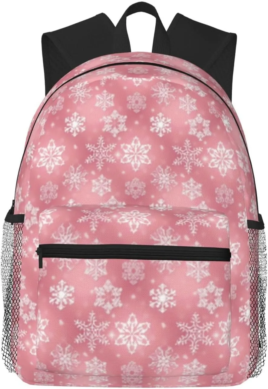 Pink Snowflake Pattern Christmas Lightweight Packable Backpack Travel Casual Hiking Daypack Foldable Backpack For Men Women