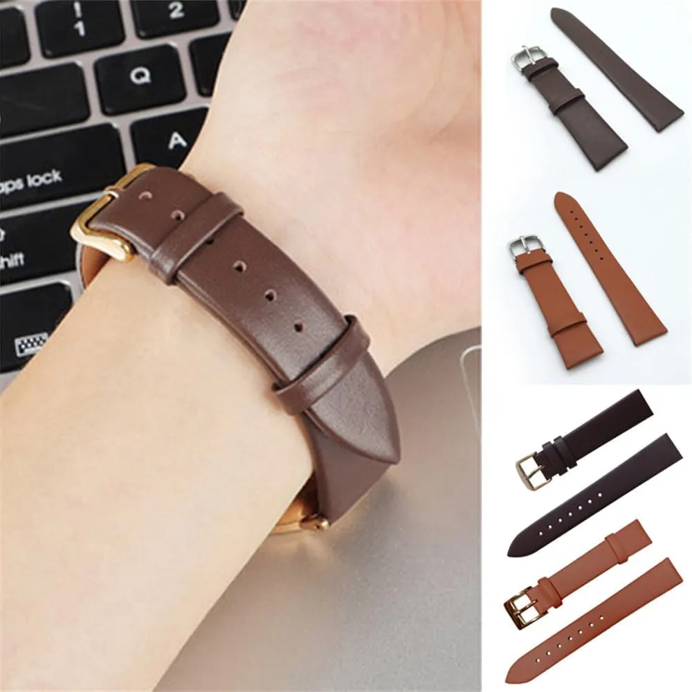 Plain Weave Leather Watch strap 12 14 16 18 20 22 mm leather Watch band with Gold Pin buckle