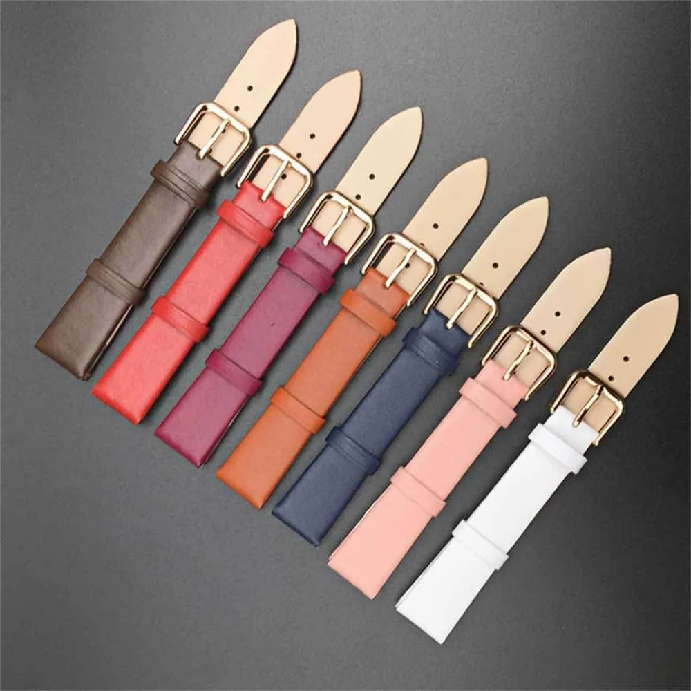 Plain Weave Leather Watch strap 12 14 16 18 20 22 mm leather Watch band with Gold Pin buckle