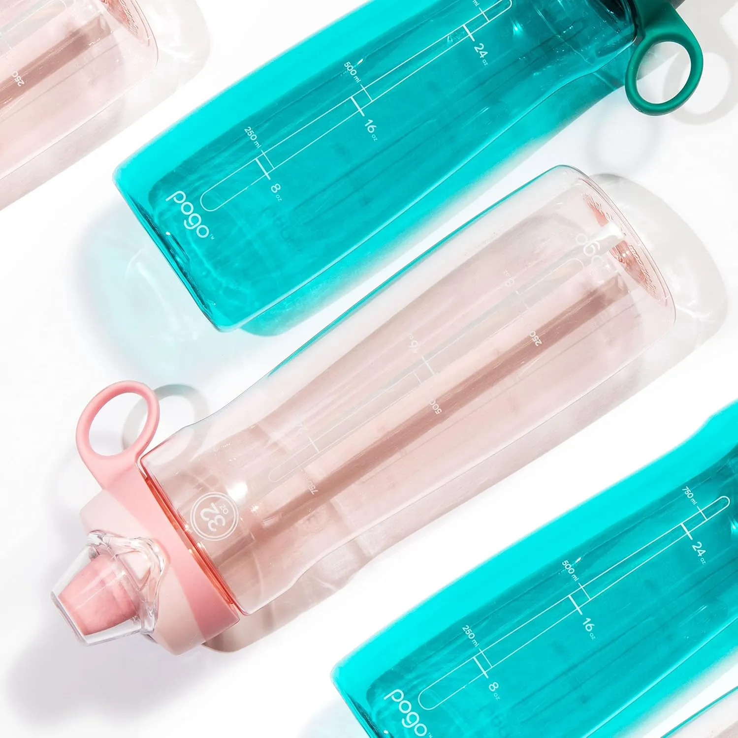 Pogo 2-Pack Plastic Water Bottle with Carry Handle, Reusable, BPA Free, Dishwasher Safe, Perfect for Travel, School, Outdoors, and Gym | 18oz, 32oz