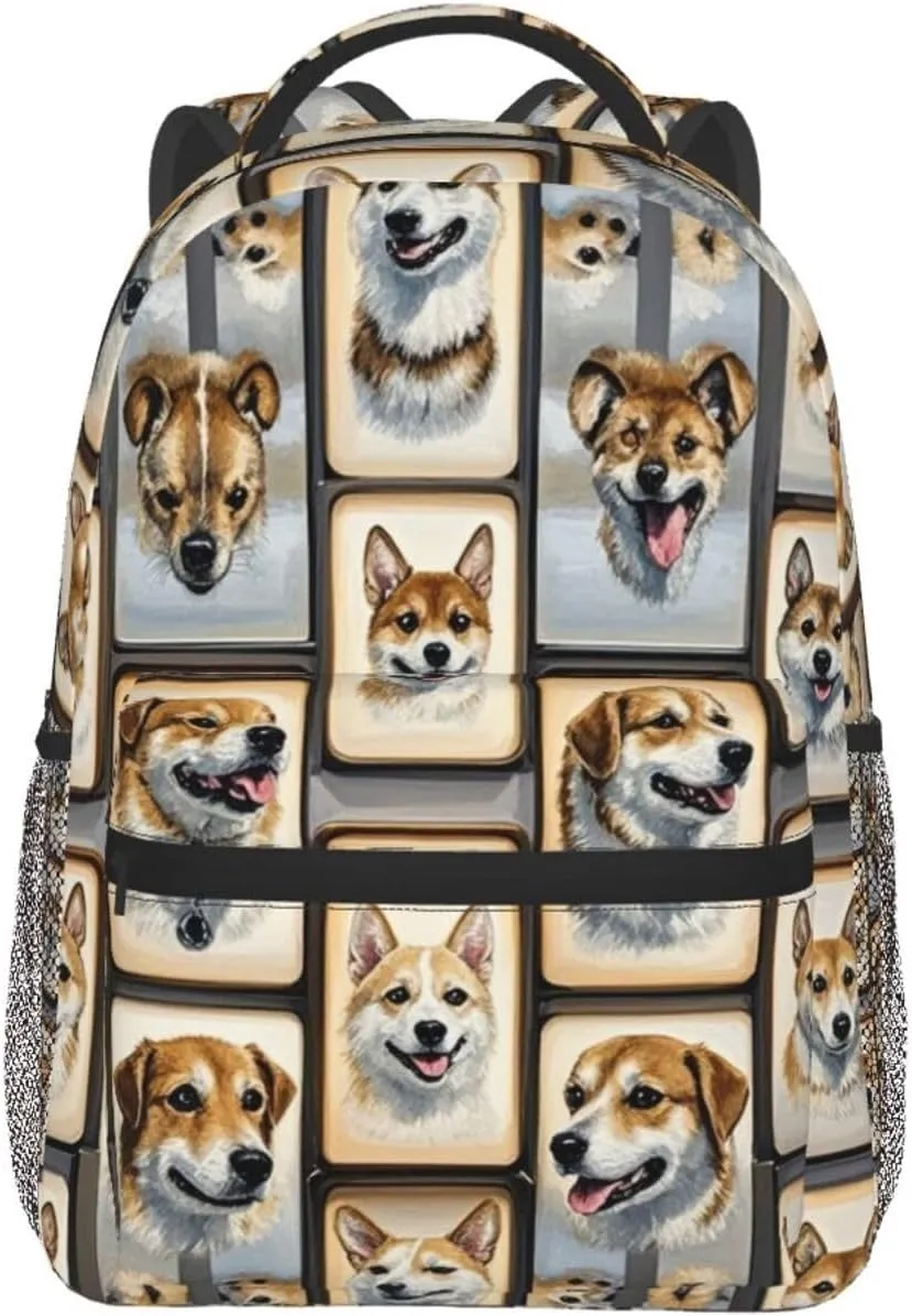 Polyester Daypack Backpack for Sports Travel Running - Big Capacity Anti-Theft Multipurpose Carry On Bag, Cute Pet Dogs Art Laptop Book Bag Rucksack