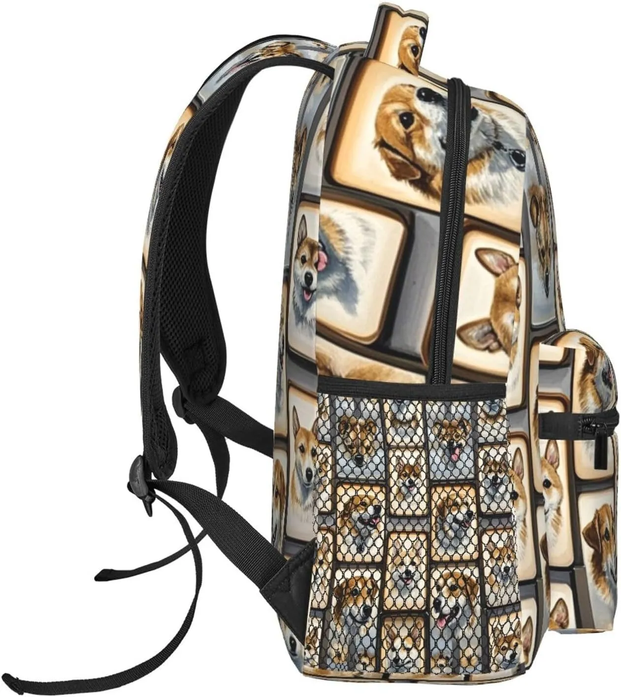 Polyester Daypack Backpack for Sports Travel Running - Big Capacity Anti-Theft Multipurpose Carry On Bag, Cute Pet Dogs Art Laptop Book Bag Rucksack