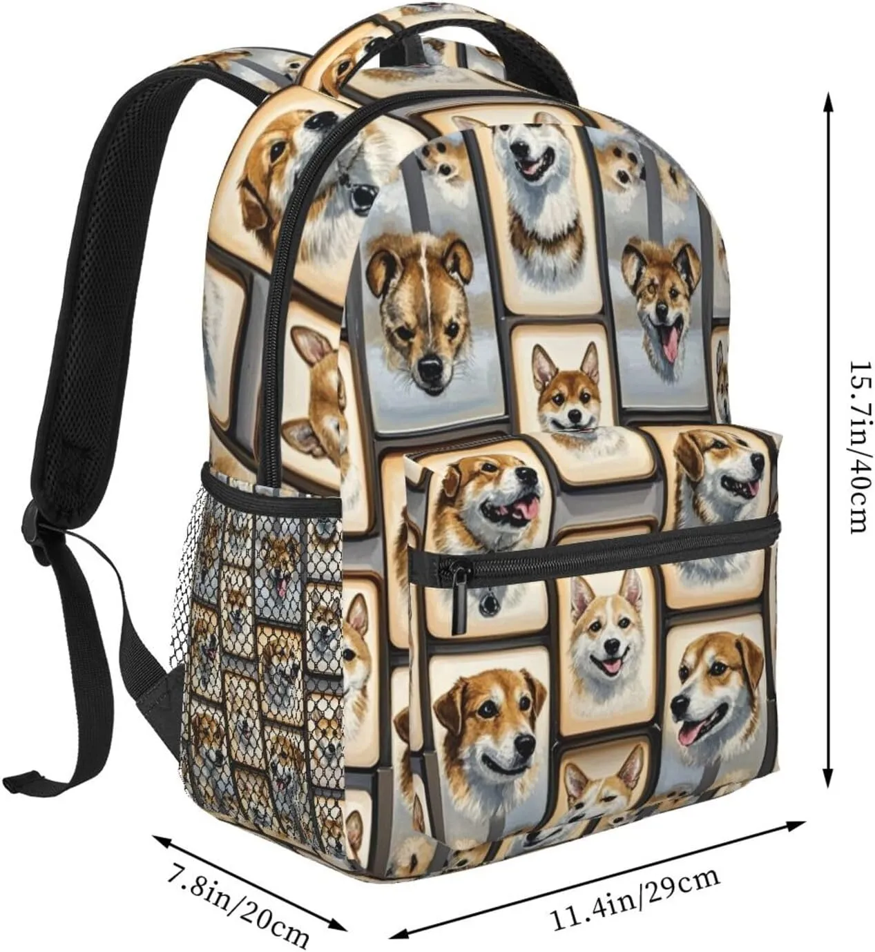 Polyester Daypack Backpack for Sports Travel Running - Big Capacity Anti-Theft Multipurpose Carry On Bag, Cute Pet Dogs Art Laptop Book Bag Rucksack