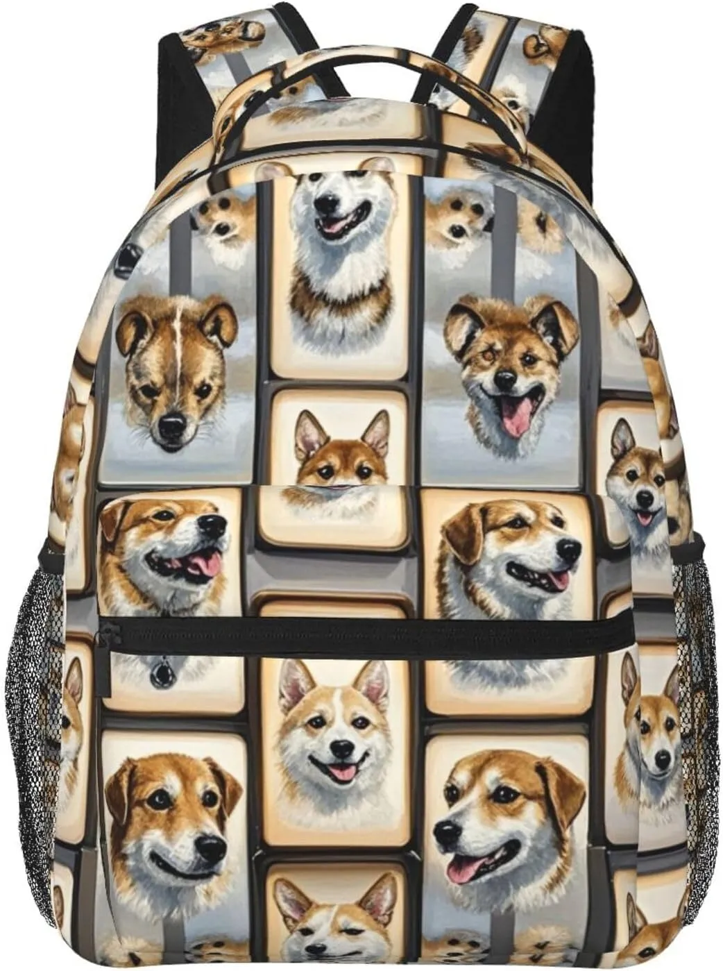 Polyester Daypack Backpack for Sports Travel Running - Big Capacity Anti-Theft Multipurpose Carry On Bag, Cute Pet Dogs Art Laptop Book Bag Rucksack