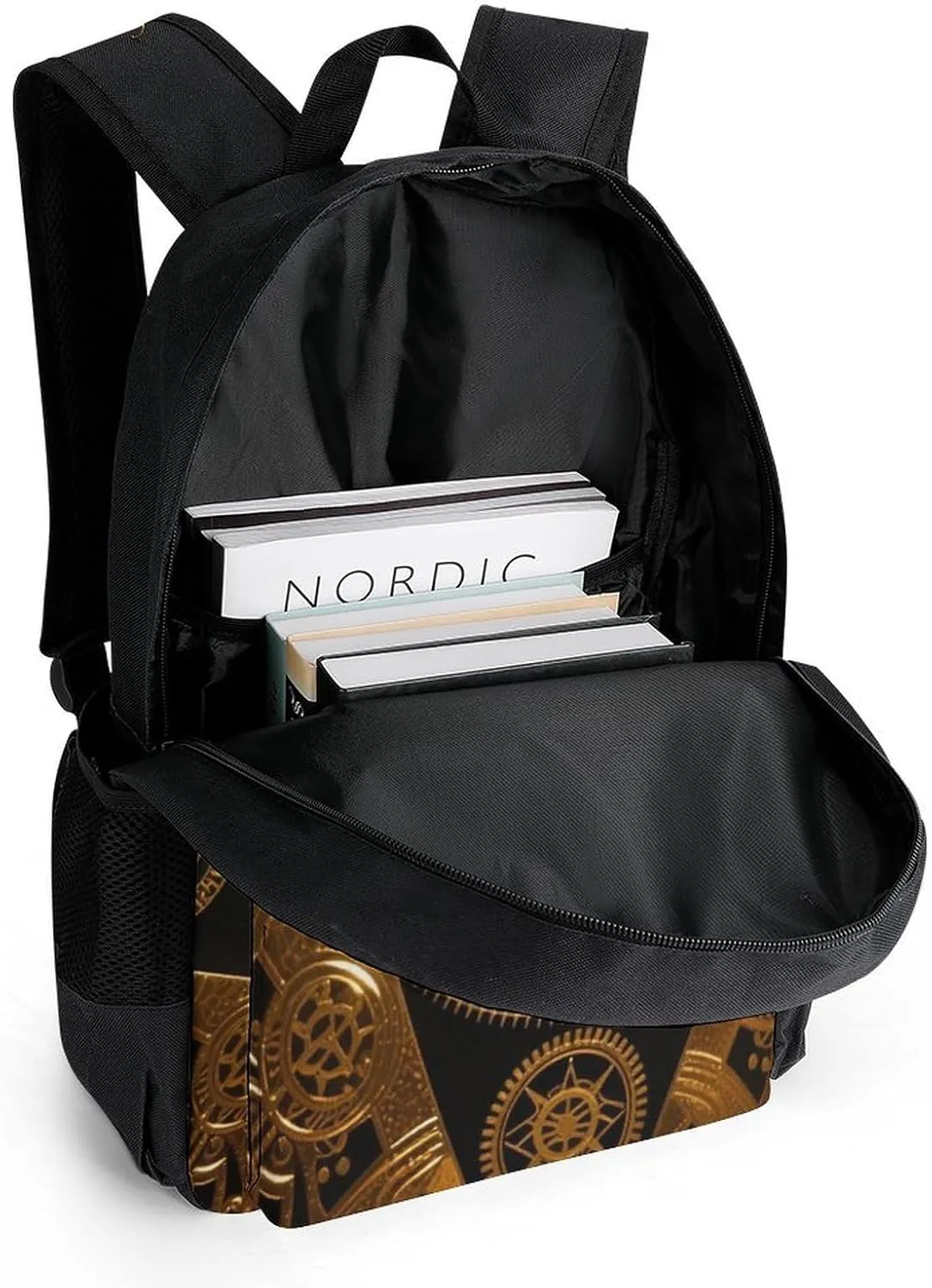 Polyester Daypack Backpack for Sports Travel Running - Big Capacity Anti-Theft Multipurpose Carry On Bag, Gold Freemason Freemasonry Masonic Art Laptop Book Bag Rucksack