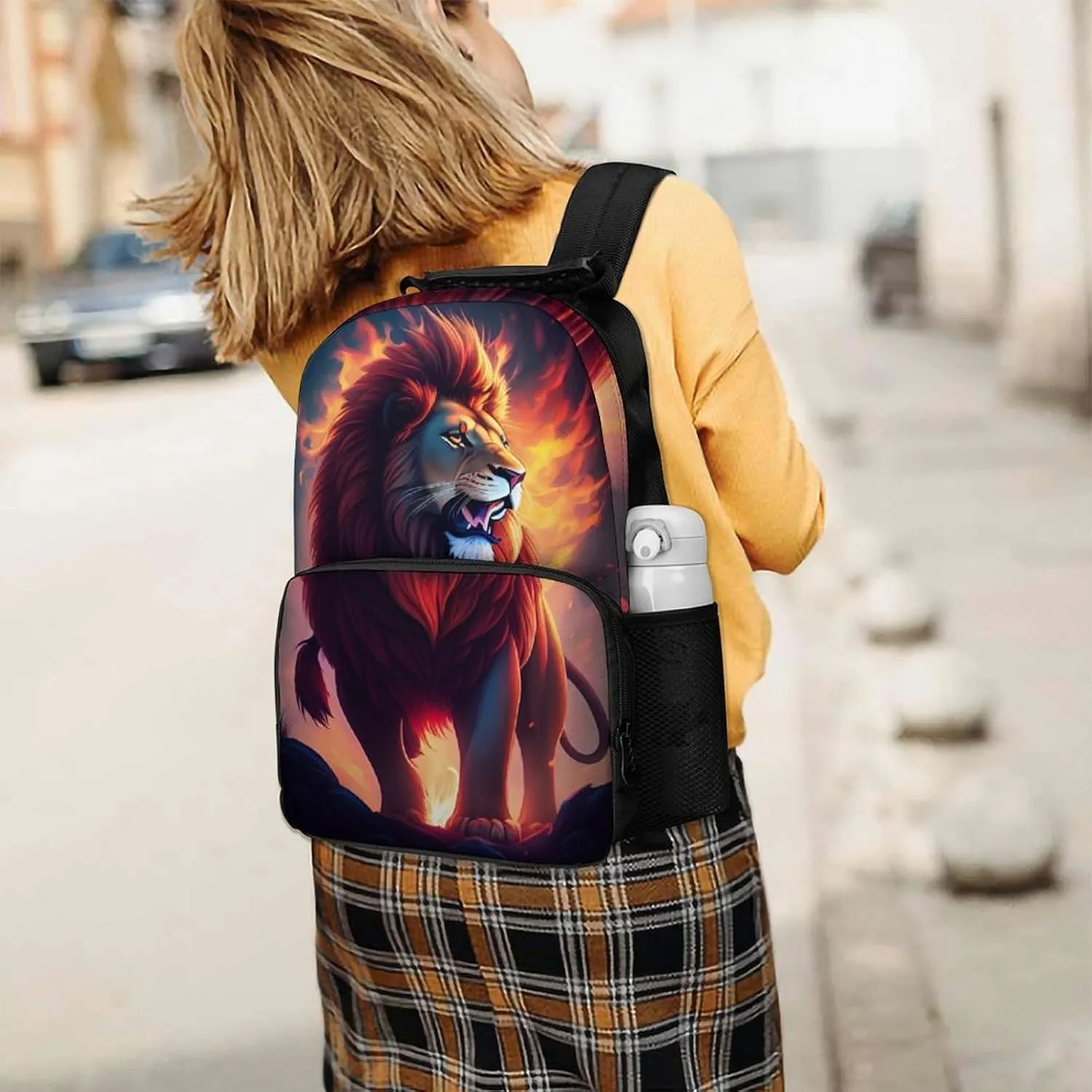 Polyester Daypack Backpack for Trekking Picnic Walking Cycling - Large Capacity Anti-Theft Multipurpose Shoulder Bag, Cool Lion In The Universe Surreal Style Art Casual Daypack