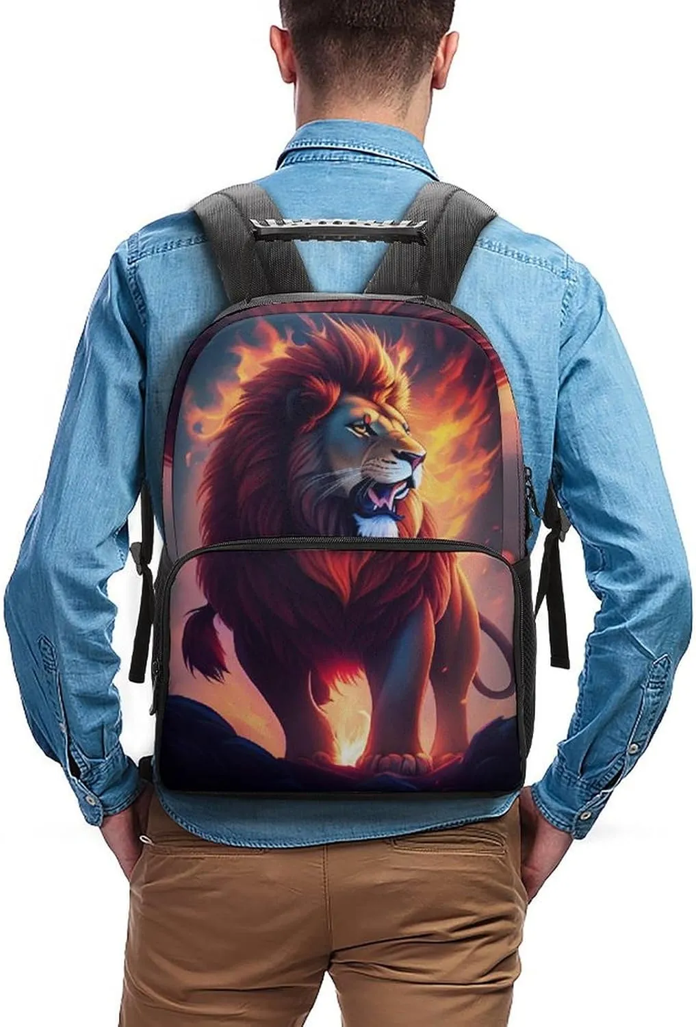 Polyester Daypack Backpack for Trekking Picnic Walking Cycling - Large Capacity Anti-Theft Multipurpose Shoulder Bag, Cool Lion In The Universe Surreal Style Art Casual Daypack