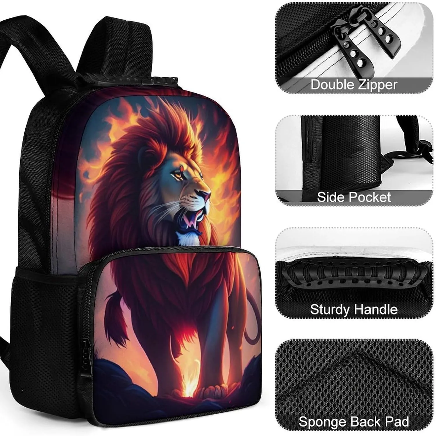 Polyester Daypack Backpack for Trekking Picnic Walking Cycling - Large Capacity Anti-Theft Multipurpose Shoulder Bag, Cool Lion In The Universe Surreal Style Art Casual Daypack