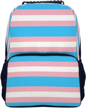 Polyester Daypack Backpack for Trekking Picnic Walking Cycling - Large Capacity Anti-Theft Multipurpose Shoulder Bag, Transgender Pride Flag LGBT Stripe Casual Daypack