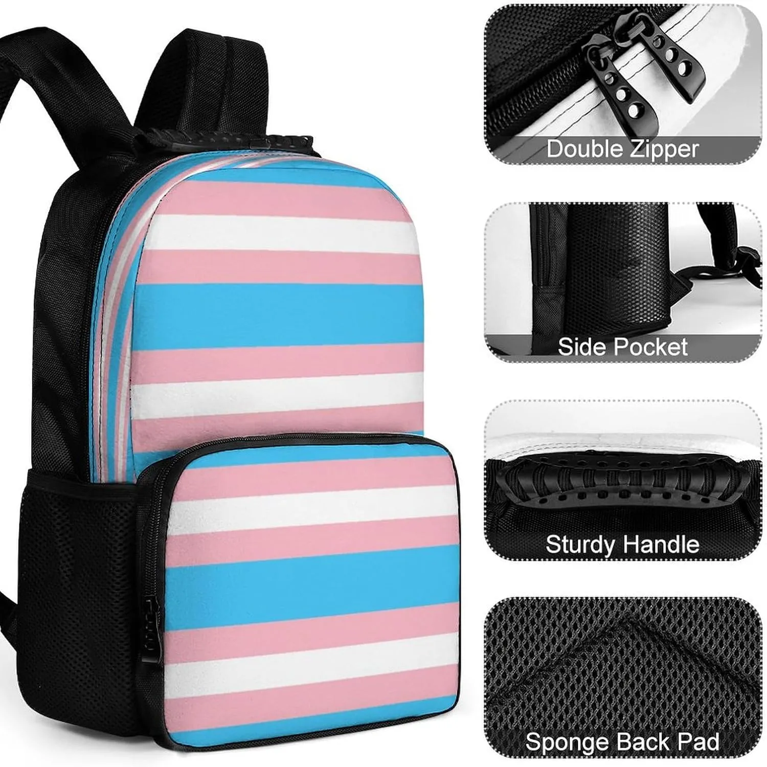 Polyester Daypack Backpack for Trekking Picnic Walking Cycling - Large Capacity Anti-Theft Multipurpose Shoulder Bag, Transgender Pride Flag LGBT Stripe Casual Daypack