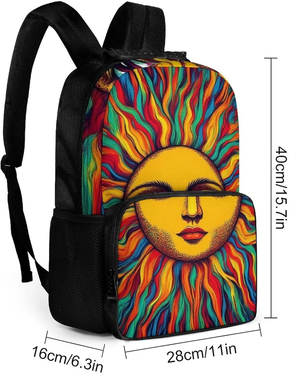 Polyester Daypack Backpack for Trekking Picnic Walking Cycling - Large Capacity Anti-Theft Multipurpose Shoulder Bag, Trippy Sun Art Casual Daypack