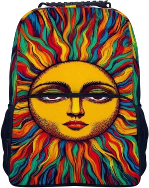 Polyester Daypack Backpack for Trekking Picnic Walking Cycling - Large Capacity Anti-Theft Multipurpose Shoulder Bag, Trippy Sun Art Casual Daypack