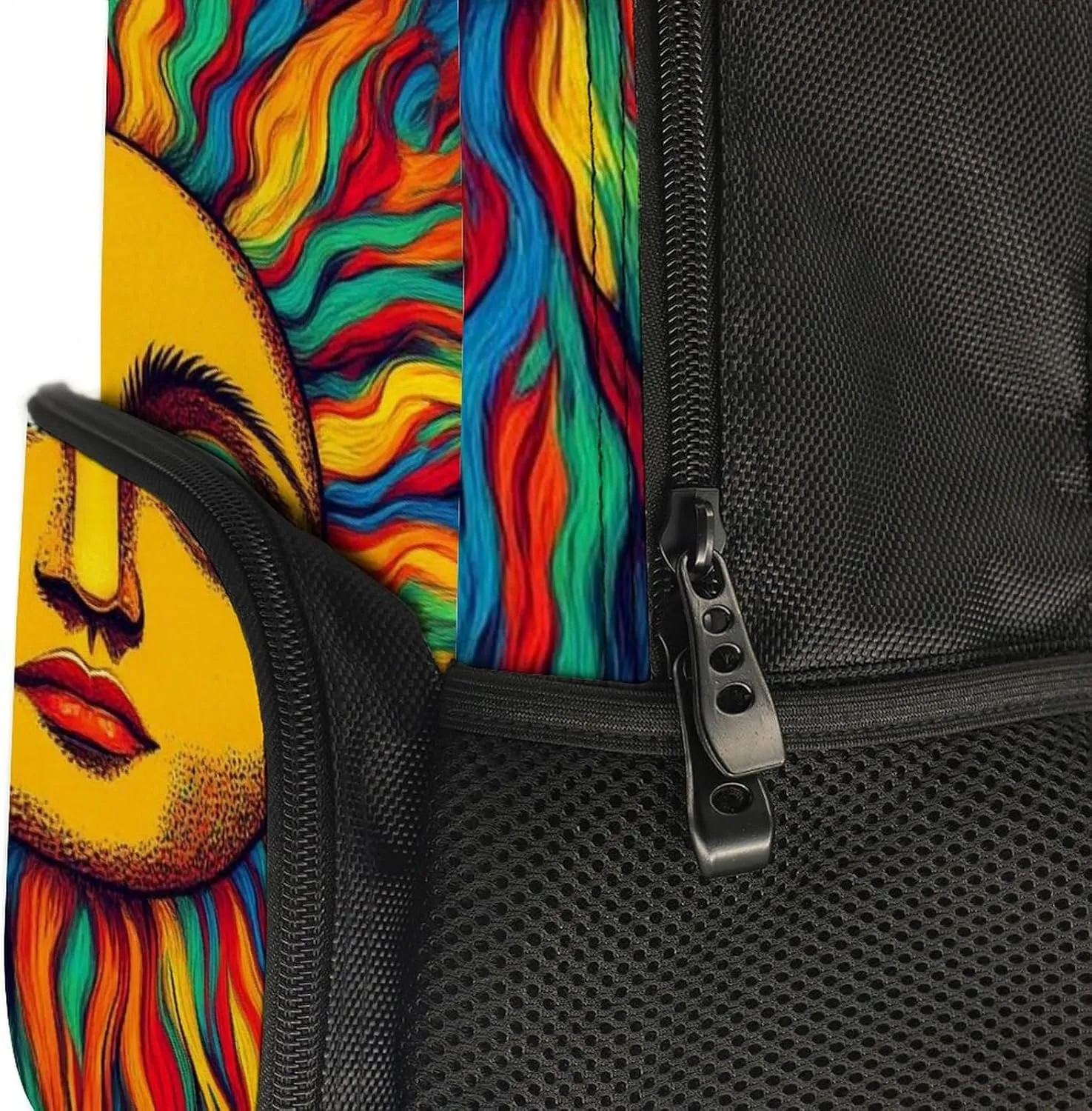 Polyester Daypack Backpack for Trekking Picnic Walking Cycling - Large Capacity Anti-Theft Multipurpose Shoulder Bag, Trippy Sun Art Casual Daypack
