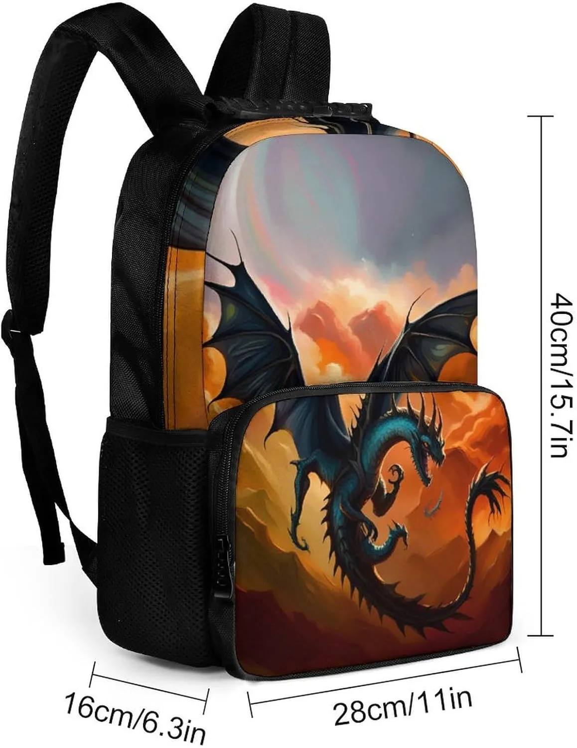 Polyester Daypack for Camping Travel Walking Cycling - Big Capacity Anti-Theft Multipurpose Bookbag, Fantasy Dragon Fire Cool Art Camping Outdoor Backpack