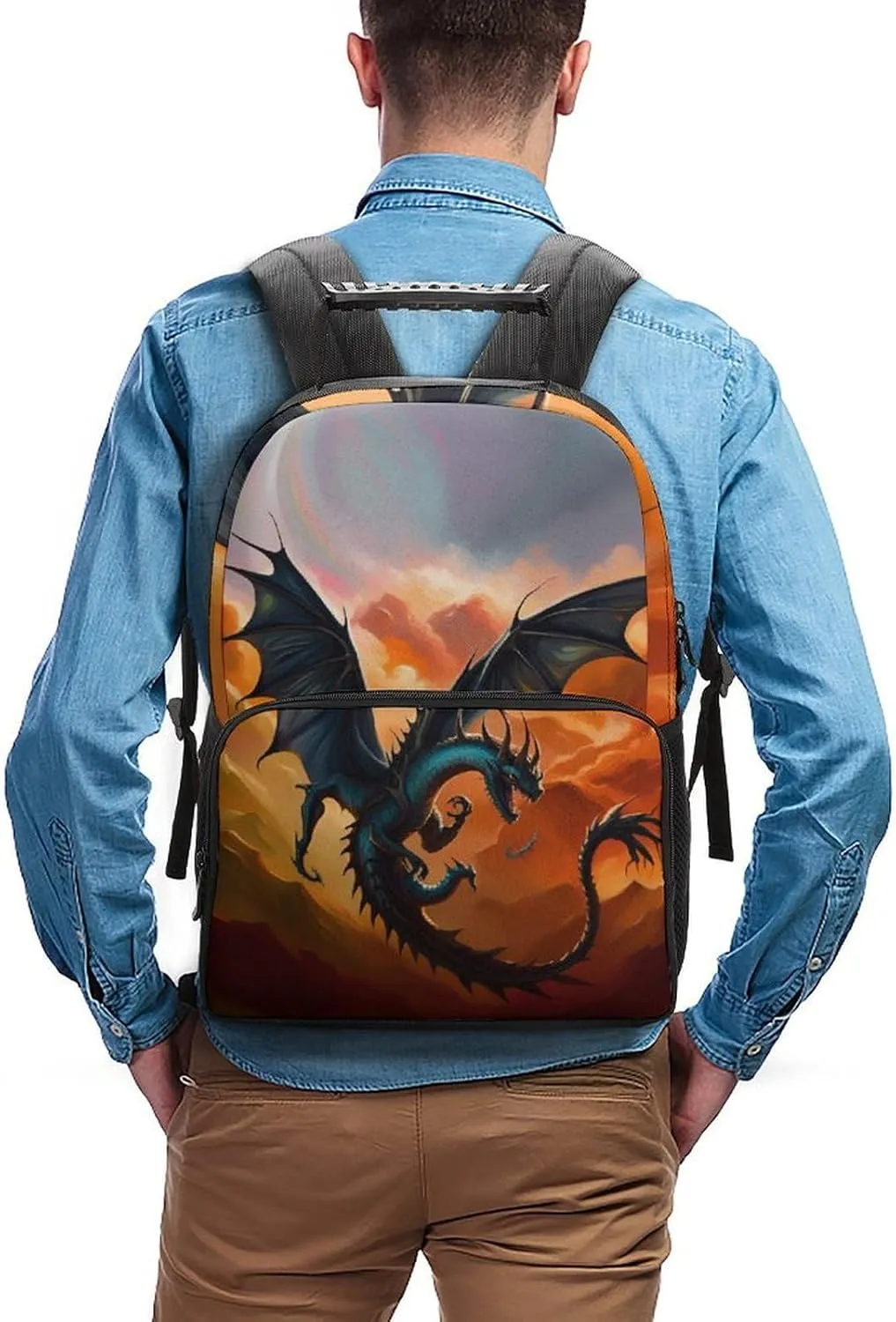 Polyester Daypack for Camping Travel Walking Cycling - Big Capacity Anti-Theft Multipurpose Bookbag, Fantasy Dragon Fire Cool Art Camping Outdoor Backpack